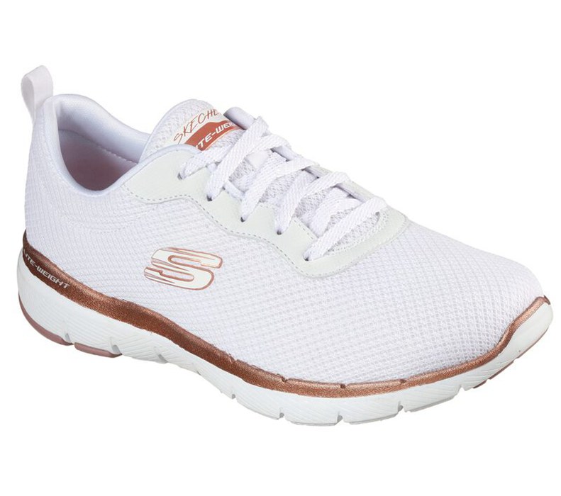 Skechers Dam Vita/Rosa Guld Snörskor - Flex Appeal 3.0 - First Insight - Sverige (AZSPF-6047)